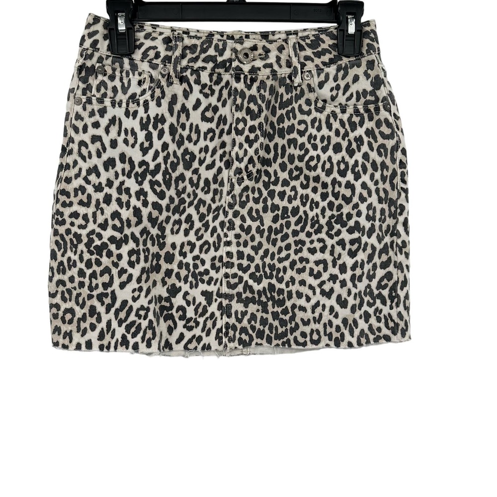 Pistola size XS denim jean mini‎ skirt snow leopard print cream black gray